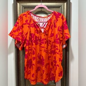 Vibrant Floral Women's Blouse in Orange and Pink